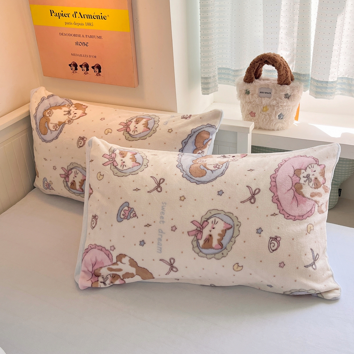 91家纺网 家纺一手货源 找家纺 桃子家居 2025新款A类ins小清新少女奶油卡通可爱加厚牛奶绒四件套 绒-快乐喵