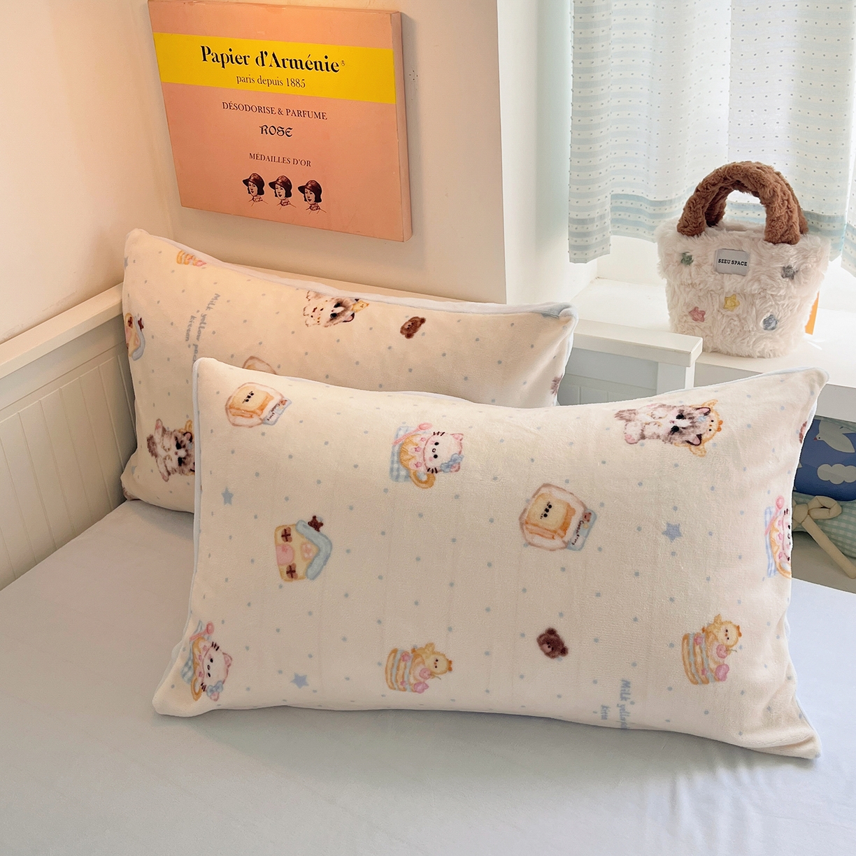 91家纺网 家纺一手货源 找家纺 桃子家居 2025新款A类ins小清新少女奶油卡通可爱加厚牛奶绒四件套 绒-猫咪日记