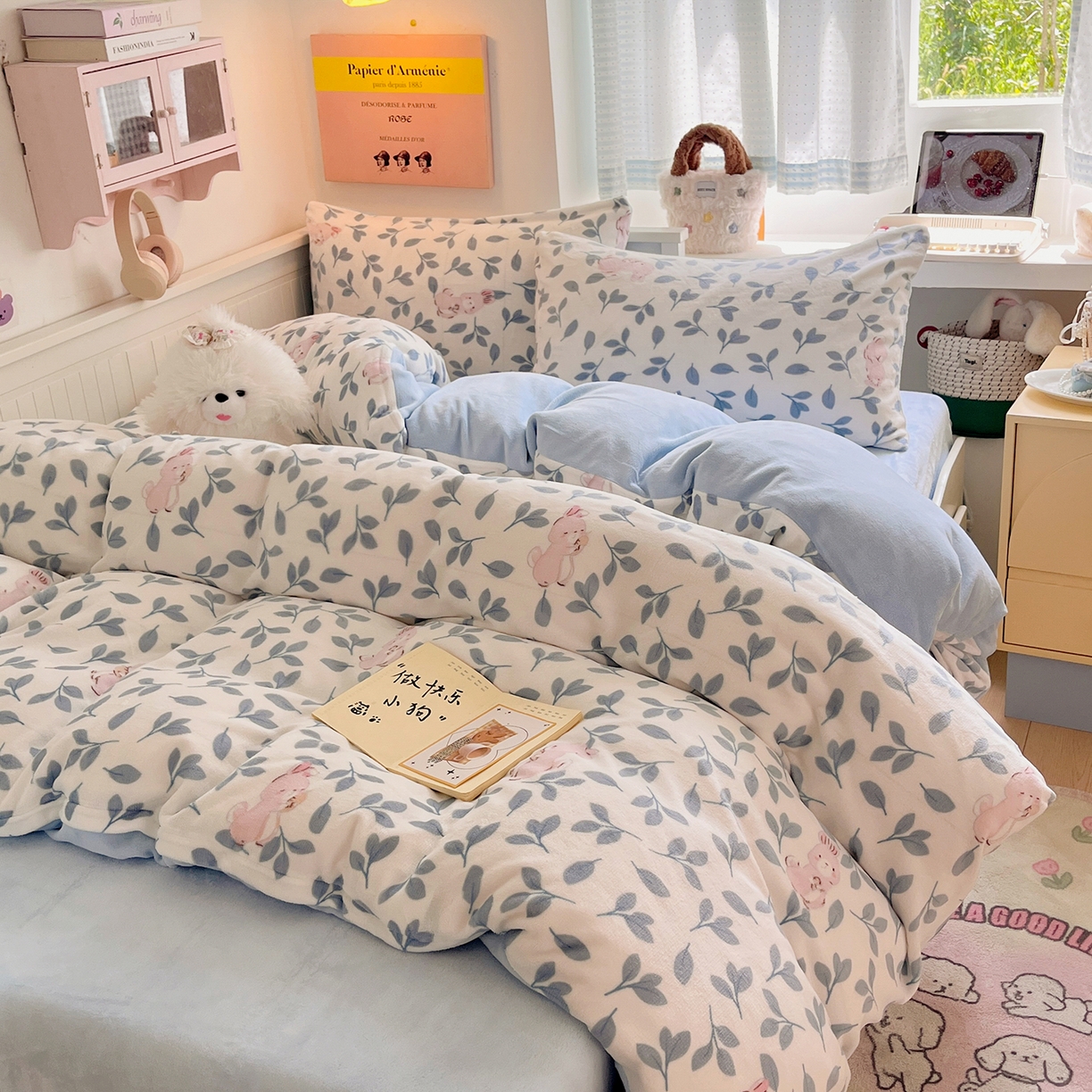 桃子家居 2025新款A类ins小清新少女奶油卡通可爱加厚牛奶绒四件套 绒-萌萌兔