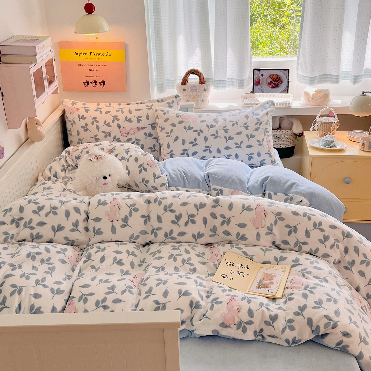 91家纺网 家纺一手货源 找家纺 桃子家居 2025新款A类ins小清新少女奶油卡通可爱加厚牛奶绒四件套 绒-萌萌兔