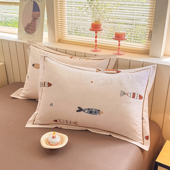 金盛纺 2025新款全棉纯棉加厚磨毛印花单品枕套 枕套单件 渔趣