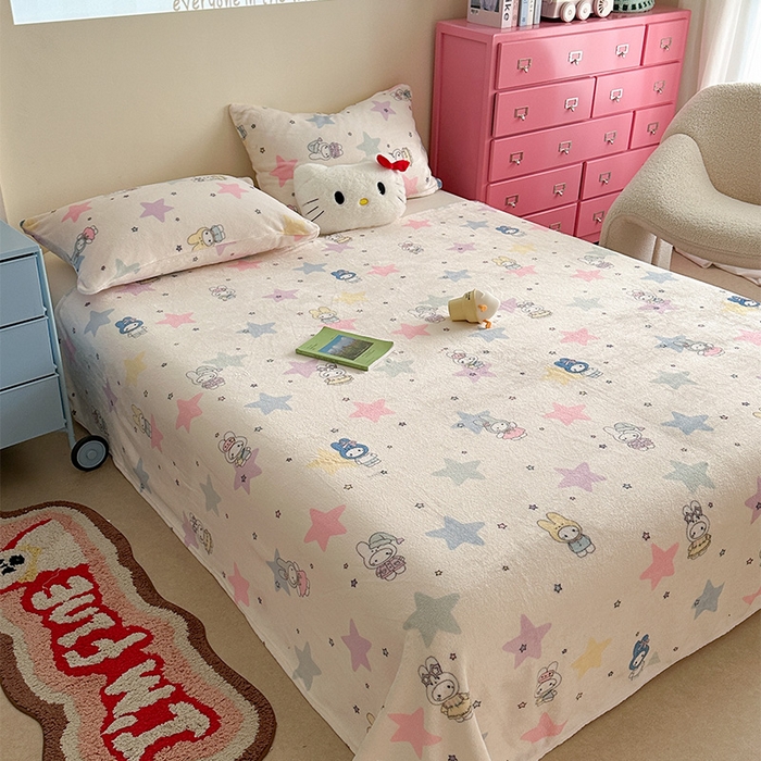 91家纺网 家纺一手货源 找家纺 贝扬思家纺 2025新款四季款双面印花牛奶绒毛毯空调毯 星星米菲