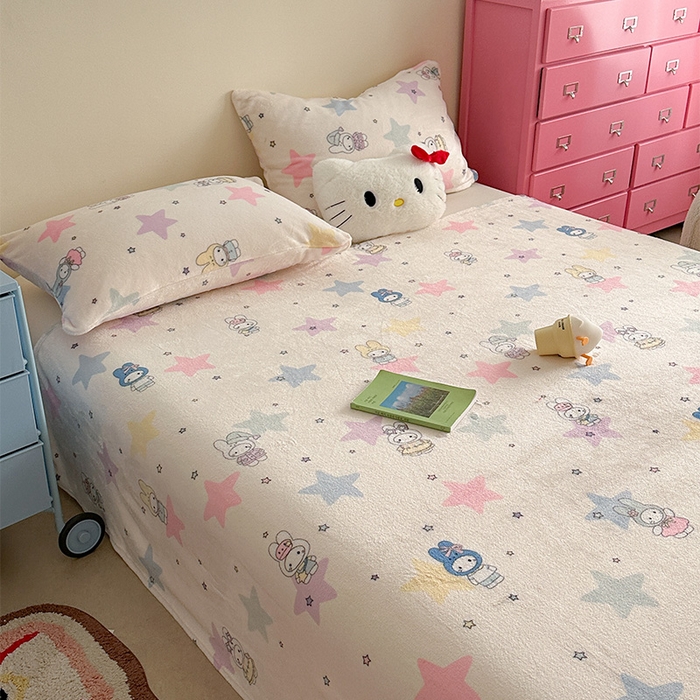 91家纺网 家纺一手货源 找家纺 贝扬思家纺 2025新款四季款双面印花牛奶绒毛毯空调毯 星星米菲