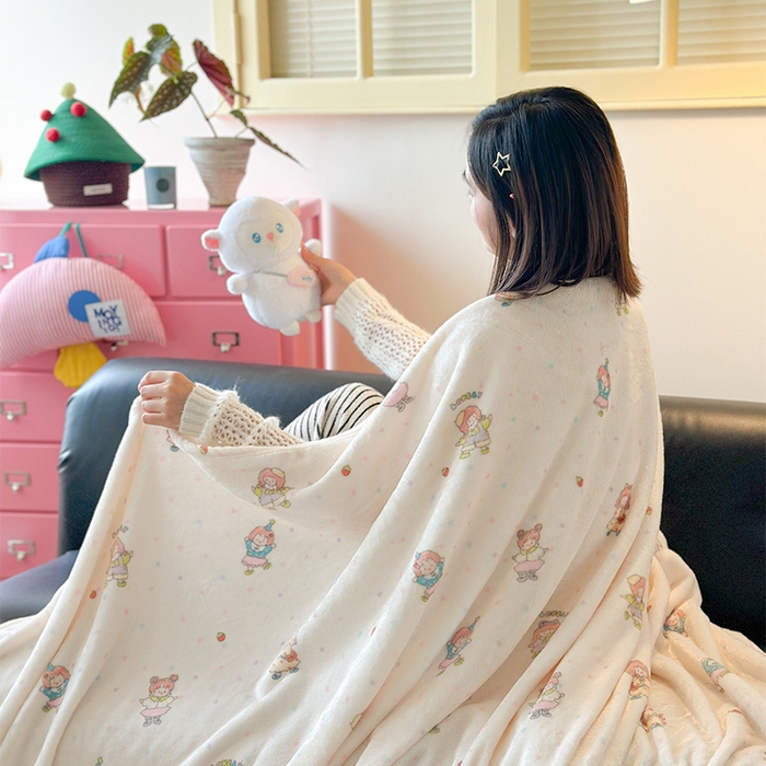 91家纺网 家纺一手货源 找家纺 贝扬思家纺 2025新款四季款双面印花牛奶绒毛毯空调毯 萌萌女孩