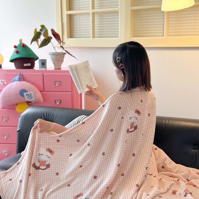 91家纺网 家纺一手货源 找家纺 贝扬思家纺 2025新款四季款双面印花牛奶绒毛毯空调毯 咖星小猫