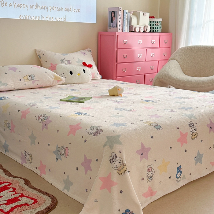 91家纺网 家纺一手货源 找家纺 贝扬思家纺 2025新款四季款双面印花牛奶绒毛毯空调毯 星星米菲