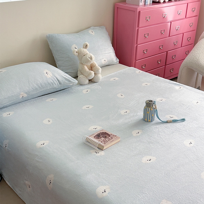 91家纺网 家纺一手货源 找家纺 贝扬思家纺 2025新款四季款双面印花牛奶绒毛毯空调毯 可爱狗头-蓝