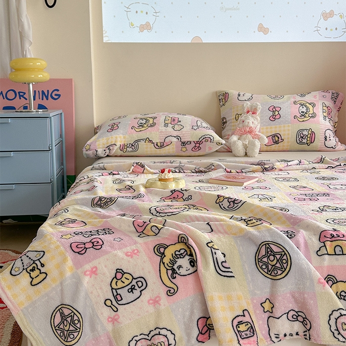 91家纺网 家纺一手货源 找家纺 贝扬思家纺 2025新款四季款双面印花牛奶绒毛毯空调毯 少女战士