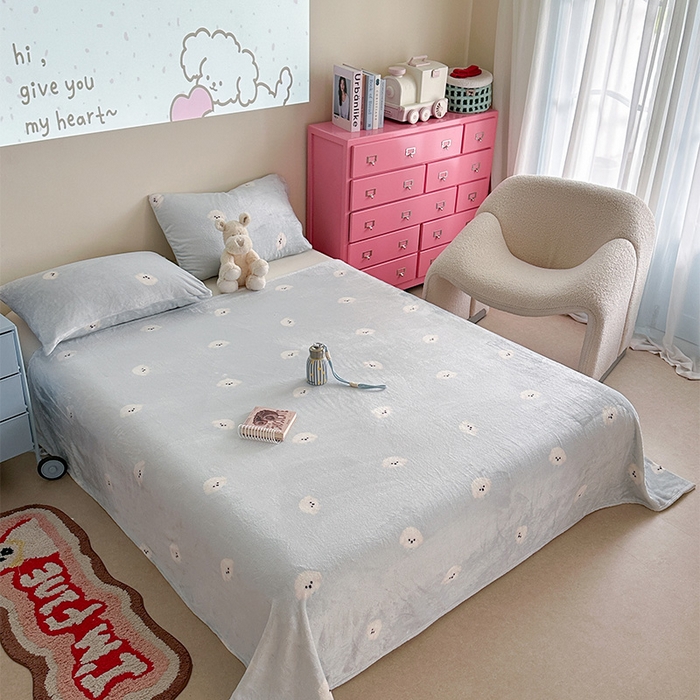 91家纺网 家纺一手货源 找家纺 贝扬思家纺 2025新款四季款双面印花牛奶绒毛毯空调毯 可爱狗头-蓝