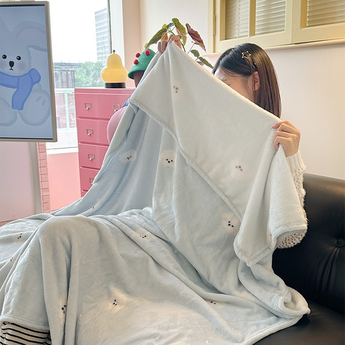 91家纺网 家纺一手货源 找家纺 贝扬思家纺 2025新款四季款双面印花牛奶绒毛毯空调毯 可爱狗头-蓝