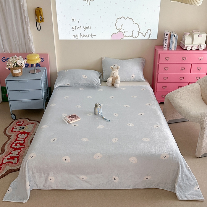 91家纺网 家纺一手货源 找家纺 贝扬思家纺 2025新款四季款双面印花牛奶绒毛毯空调毯 可爱狗头-蓝