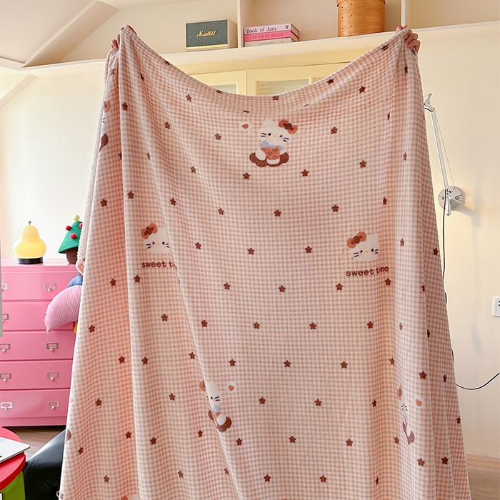 贝扬思家纺 2025新款四季款双面印花牛奶绒毛毯空调毯 咖星小猫