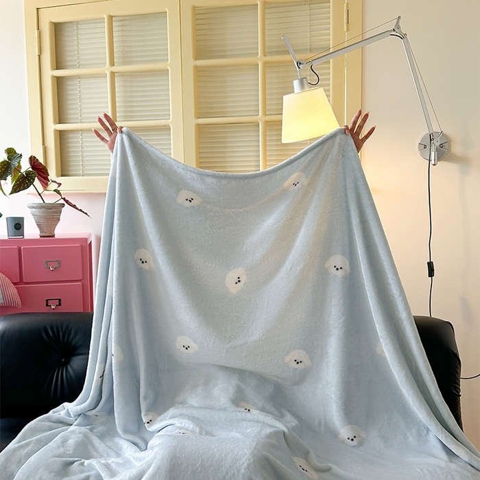 91家纺网 家纺一手货源 找家纺 贝扬思家纺 2025新款四季款双面印花牛奶绒毛毯空调毯 可爱狗头-蓝