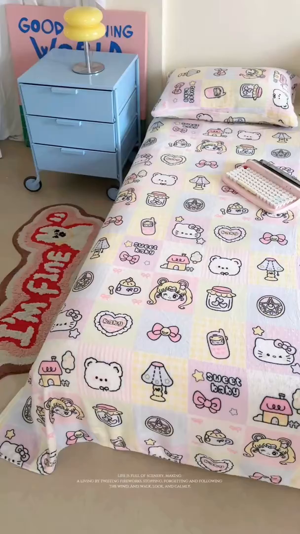 91家纺网 家纺一手货源 找家纺 贝扬思家纺 2025新款四季款双面印花牛奶绒毛毯空调毯 少女战士