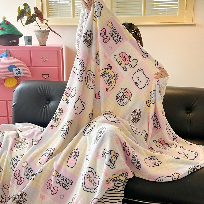 91家纺网 家纺一手货源 找家纺 贝扬思家纺 2025新款四季款双面印花牛奶绒毛毯空调毯 少女战士