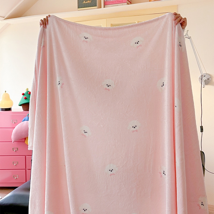 贝扬思家纺 2025新款四季款双面印花牛奶绒毛毯空调毯 可爱狗头-粉