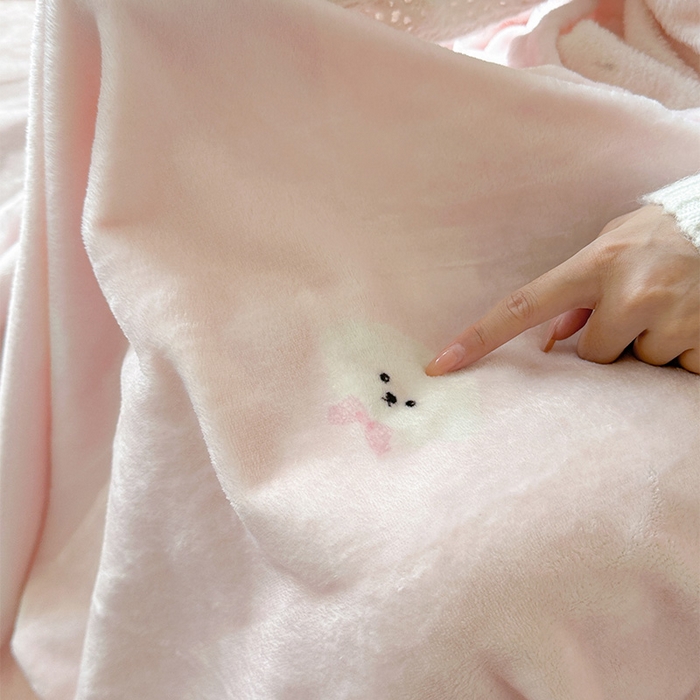 91家纺网 家纺一手货源 找家纺 贝扬思家纺 2025新款四季款双面印花牛奶绒毛毯空调毯 可爱狗头-粉