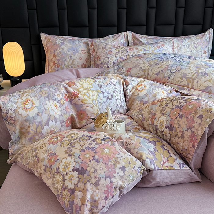 91家纺网 家纺一手货源 找家纺 金盛纺 2025新款全棉纯棉加厚磨毛印花四件套 樱雪柰