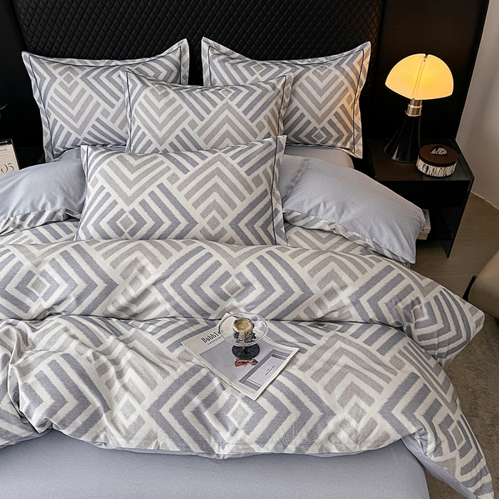 91家纺网 家纺一手货源 找家纺 金盛纺 2025新款全棉纯棉加厚磨毛印花四件套 半舟