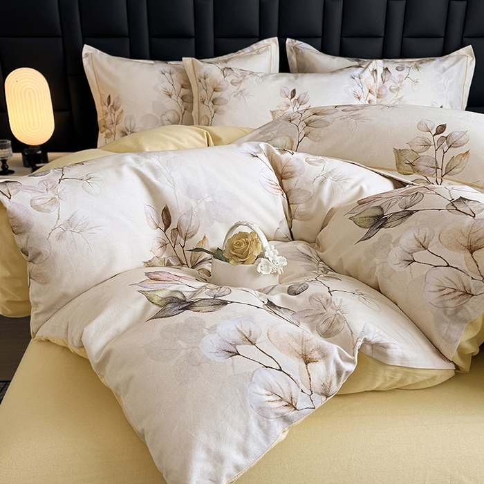 91家纺网 家纺一手货源 找家纺 金盛纺 2025新款全棉纯棉加厚磨毛印花四件套 舒蔓枝