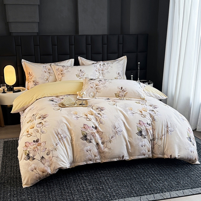 91家纺网 家纺一手货源 找家纺 金盛纺 2025新款全棉纯棉加厚磨毛印花四件套 舒蔓枝