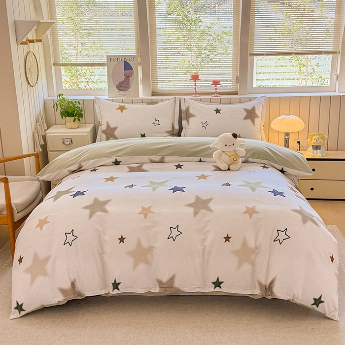 91家纺网 家纺一手货源 找家纺 金盛纺 2025新款全棉纯棉加厚磨毛印花四件套 星采