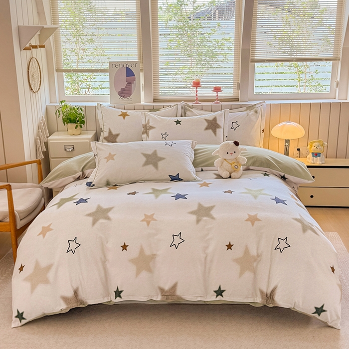 91家纺网 家纺一手货源 找家纺 金盛纺 2025新款全棉纯棉加厚磨毛印花四件套 星采