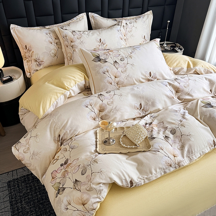 91家纺网 家纺一手货源 找家纺 金盛纺 2025新款全棉纯棉加厚磨毛印花四件套 舒蔓枝