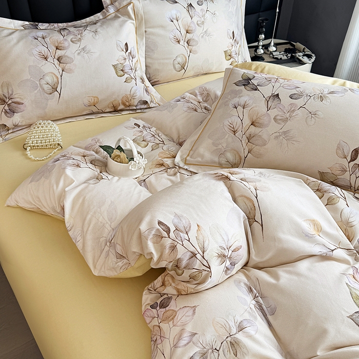 91家纺网 家纺一手货源 找家纺 金盛纺 2025新款全棉纯棉加厚磨毛印花四件套 舒蔓枝