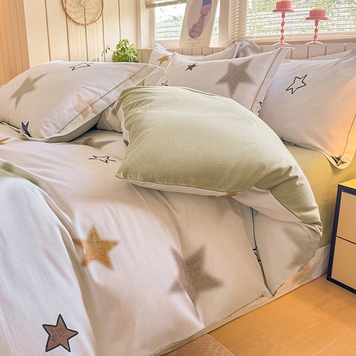 91家纺网 家纺一手货源 找家纺 金盛纺 2025新款全棉纯棉加厚磨毛印花四件套 星采