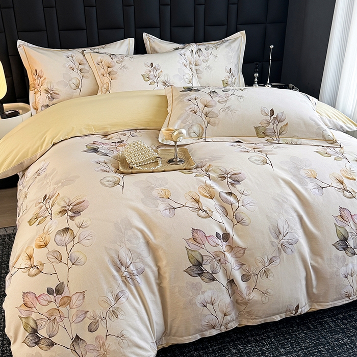 91家纺网 家纺一手货源 找家纺 金盛纺 2025新款全棉纯棉加厚磨毛印花四件套 舒蔓枝