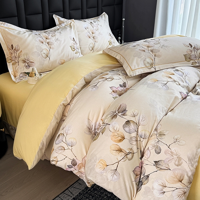 91家纺网 家纺一手货源 找家纺 金盛纺 2025新款全棉纯棉加厚磨毛印花四件套 舒蔓枝