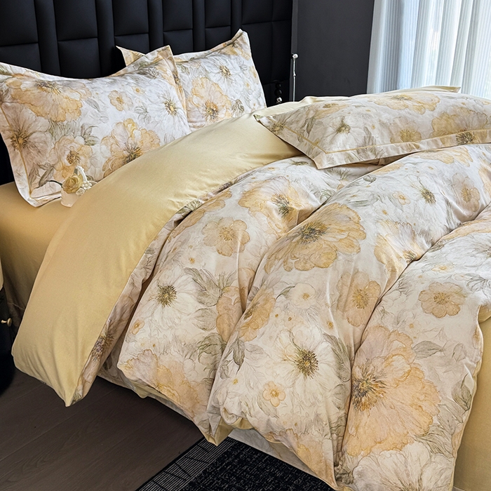 91家纺网 家纺一手货源 找家纺 金盛纺 2025新款全棉纯棉加厚磨毛印花四件套 豆蔻年华