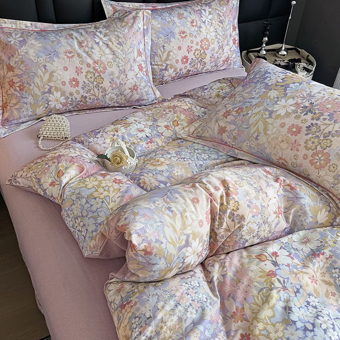 91家纺网 家纺一手货源 找家纺 金盛纺 2025新款全棉纯棉加厚磨毛印花四件套 樱雪柰