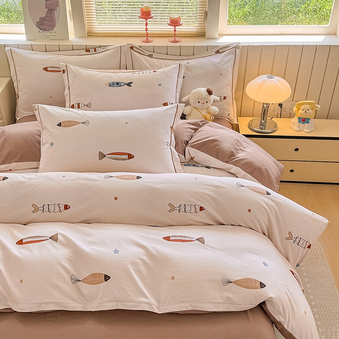 91家纺网 家纺一手货源 找家纺 金盛纺 2025新款全棉纯棉加厚磨毛印花四件套 渔趣