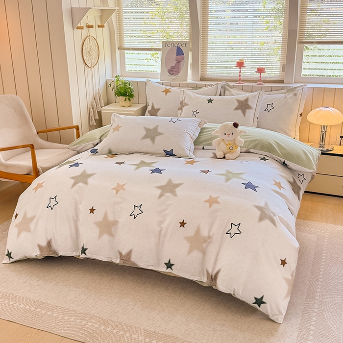 91家纺网 家纺一手货源 找家纺 金盛纺 2025新款全棉纯棉加厚磨毛印花四件套 星采