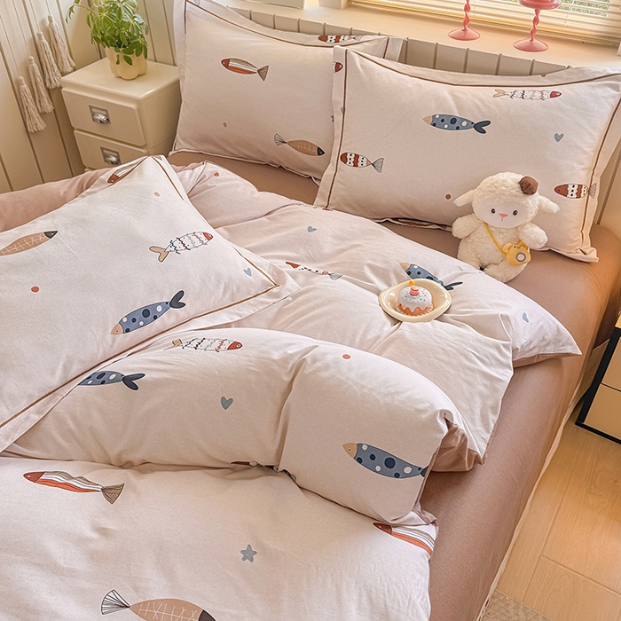 91家纺网 家纺一手货源 找家纺 金盛纺 2025新款全棉纯棉加厚磨毛印花四件套 渔趣