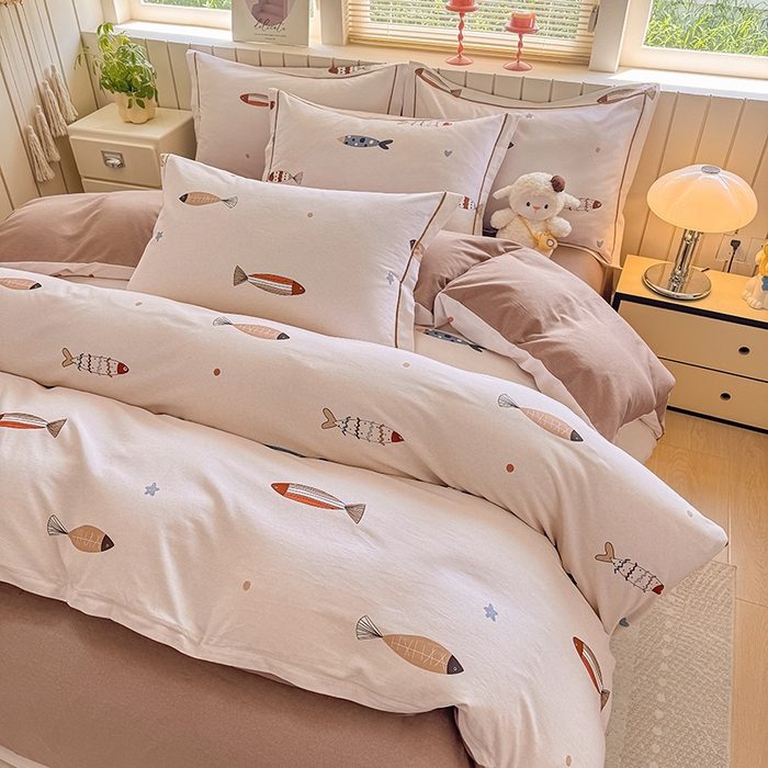 91家纺网 家纺一手货源 找家纺 金盛纺 2025新款全棉纯棉加厚磨毛印花四件套 渔趣