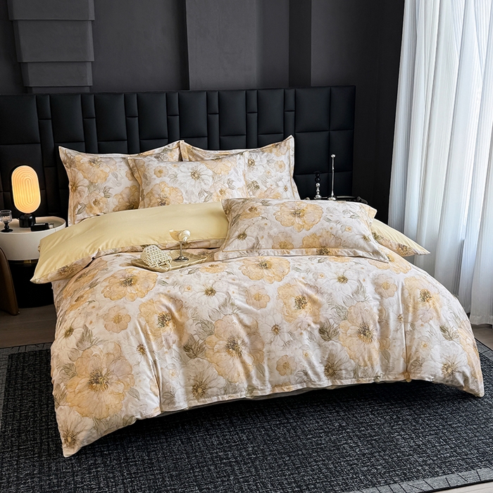 91家纺网 家纺一手货源 找家纺 金盛纺 2025新款全棉纯棉加厚磨毛印花四件套 豆蔻年华