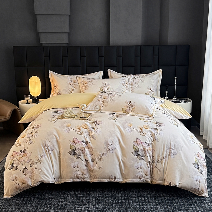 91家纺网 家纺一手货源 找家纺 金盛纺 2025新款全棉纯棉加厚磨毛印花四件套 舒蔓枝