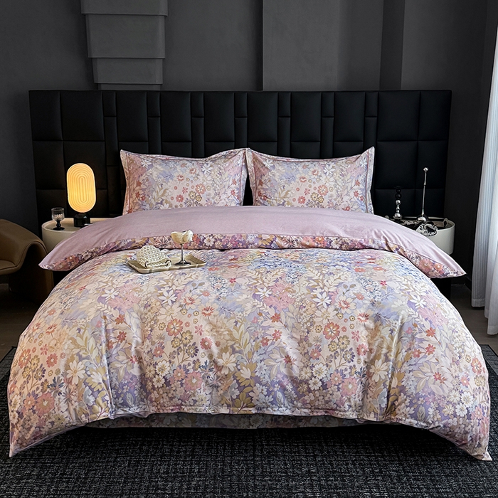 91家纺网 家纺一手货源 找家纺 金盛纺 2025新款全棉纯棉加厚磨毛印花四件套 樱雪柰