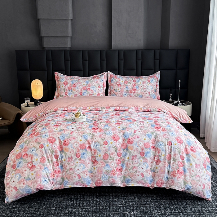 91家纺网 家纺一手货源 找家纺 金盛纺 2025新款全棉纯棉加厚磨毛印花四件套 甜梦荼语