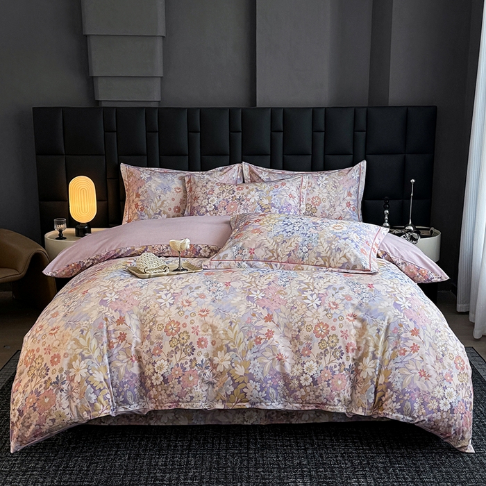 91家纺网 家纺一手货源 找家纺 金盛纺 2025新款全棉纯棉加厚磨毛印花四件套 樱雪柰