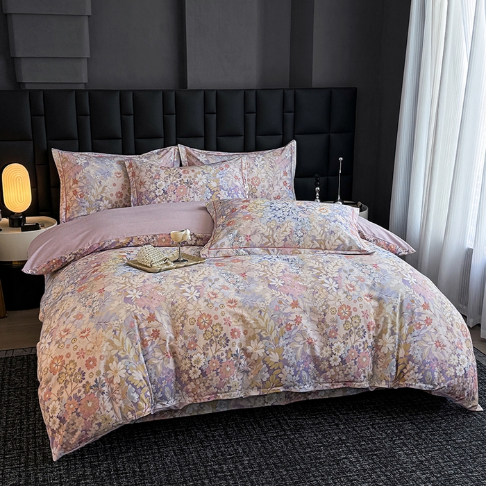 91家纺网 家纺一手货源 找家纺 金盛纺 2025新款全棉纯棉加厚磨毛印花四件套 樱雪柰