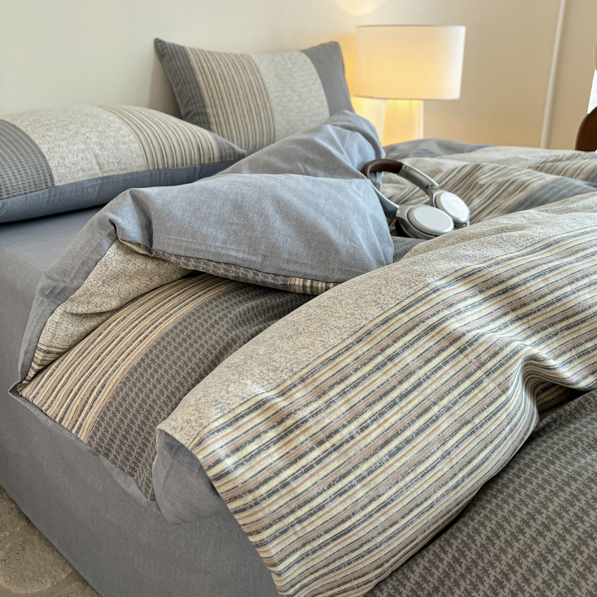 91家纺网 家纺一手货源 找家纺 盛馨家纺 2025新款秋冬复古北欧风百分百棉全棉纯棉磨毛加厚纯棉磨毛四件套 布鲁斯-灰