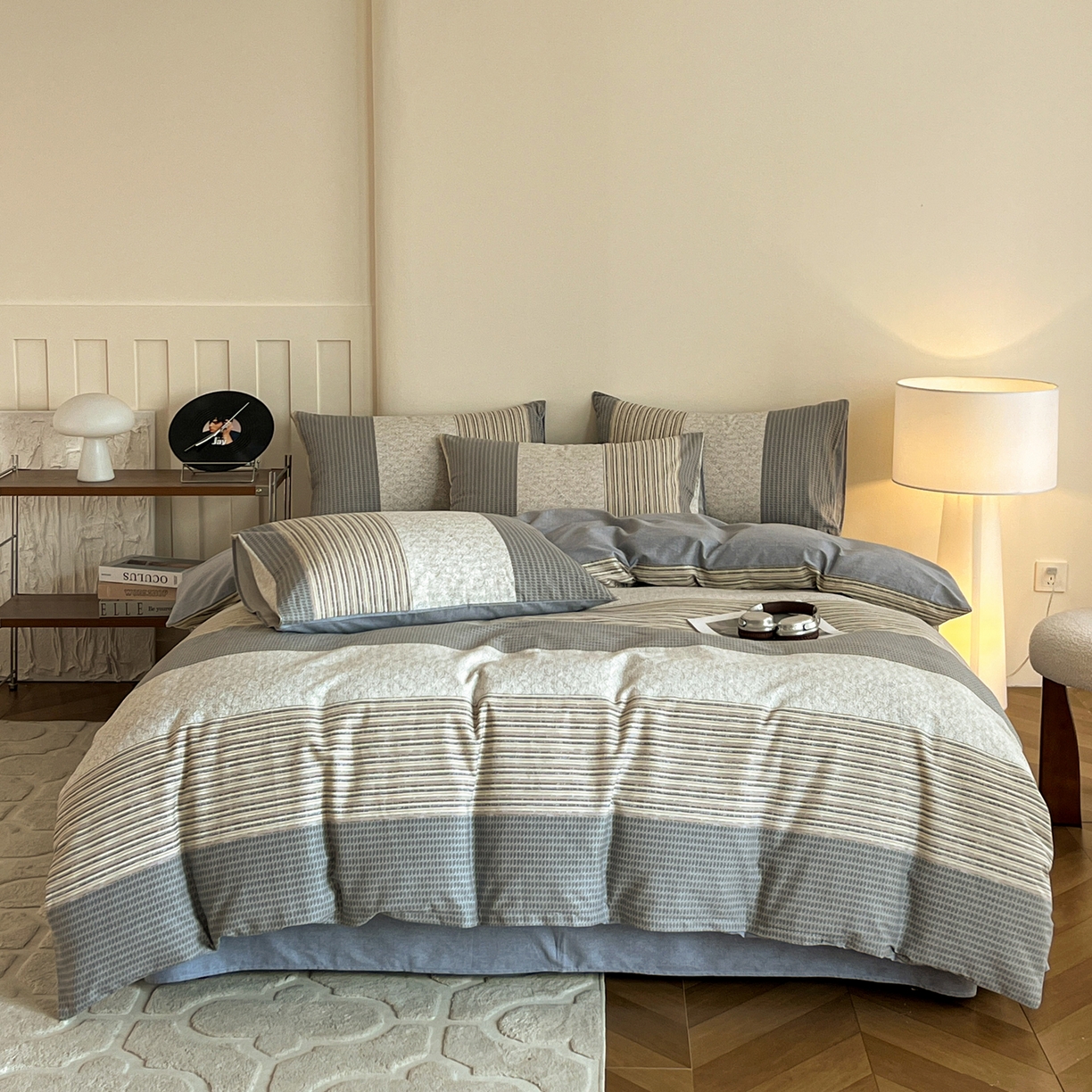 91家纺网 家纺一手货源 找家纺 盛馨家纺 2025新款秋冬复古北欧风百分百棉全棉纯棉磨毛加厚纯棉磨毛四件套 布鲁斯-灰