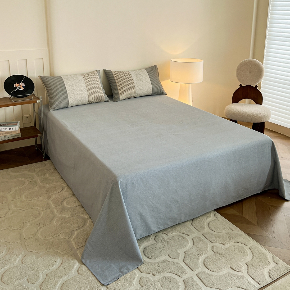 91家纺网 家纺一手货源 找家纺 盛馨家纺 2025新款秋冬复古北欧风百分百棉全棉纯棉磨毛加厚纯棉磨毛四件套 布鲁斯-灰