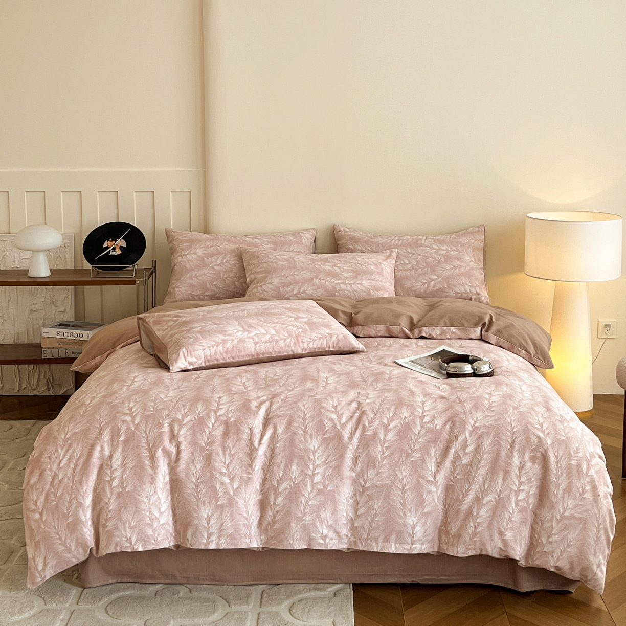 91家纺网 家纺一手货源 找家纺 盛馨家纺 2025新款秋冬复古北欧风百分百棉全棉纯棉磨毛加厚纯棉磨毛四件套 丰收季节-豆沙