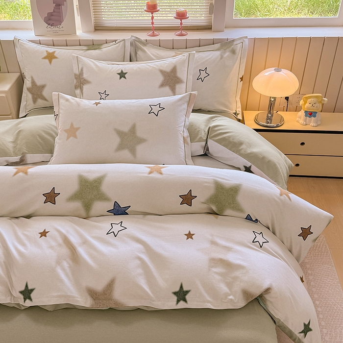 91家纺网 家纺一手货源 找家纺 金盛纺 2025新款全棉纯棉加厚磨毛印花四件套 星采