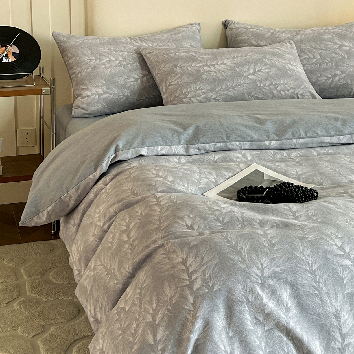 盛馨家纺 2025新款秋冬复古北欧风百分百棉全棉纯棉磨毛加厚纯棉磨毛四件套 丰收季节-灰